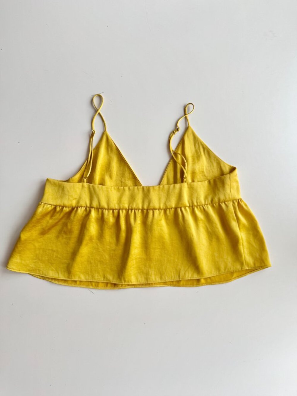 Aritzia LITTLE MOON Lover Gold Yellow Satin Cropped Peplum Tank Top, Size S - Picture 9 of 16